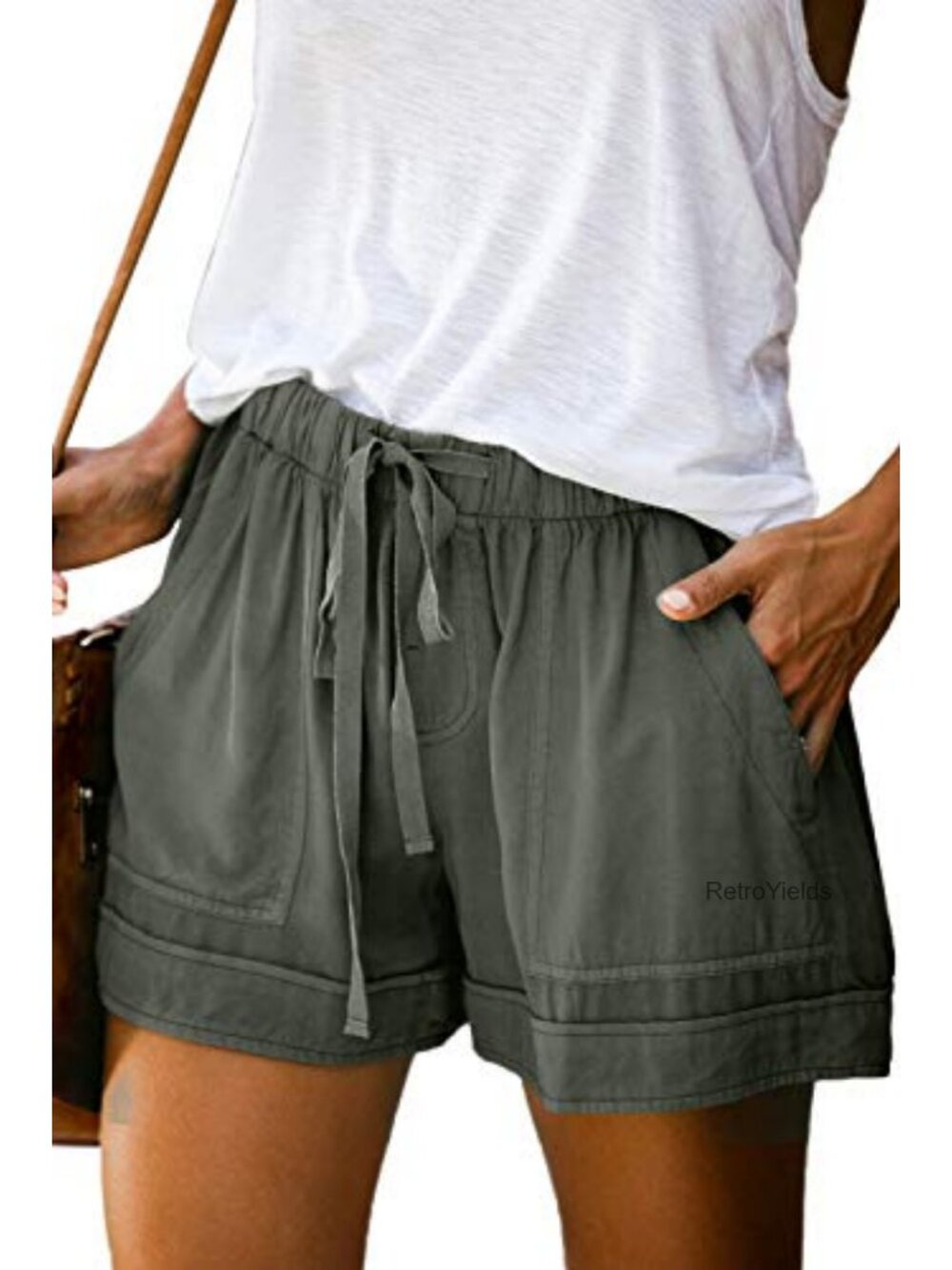 KISSMODA Women's Casual Shorts Cotton Linen Elastic Waist Drawstring Pockets